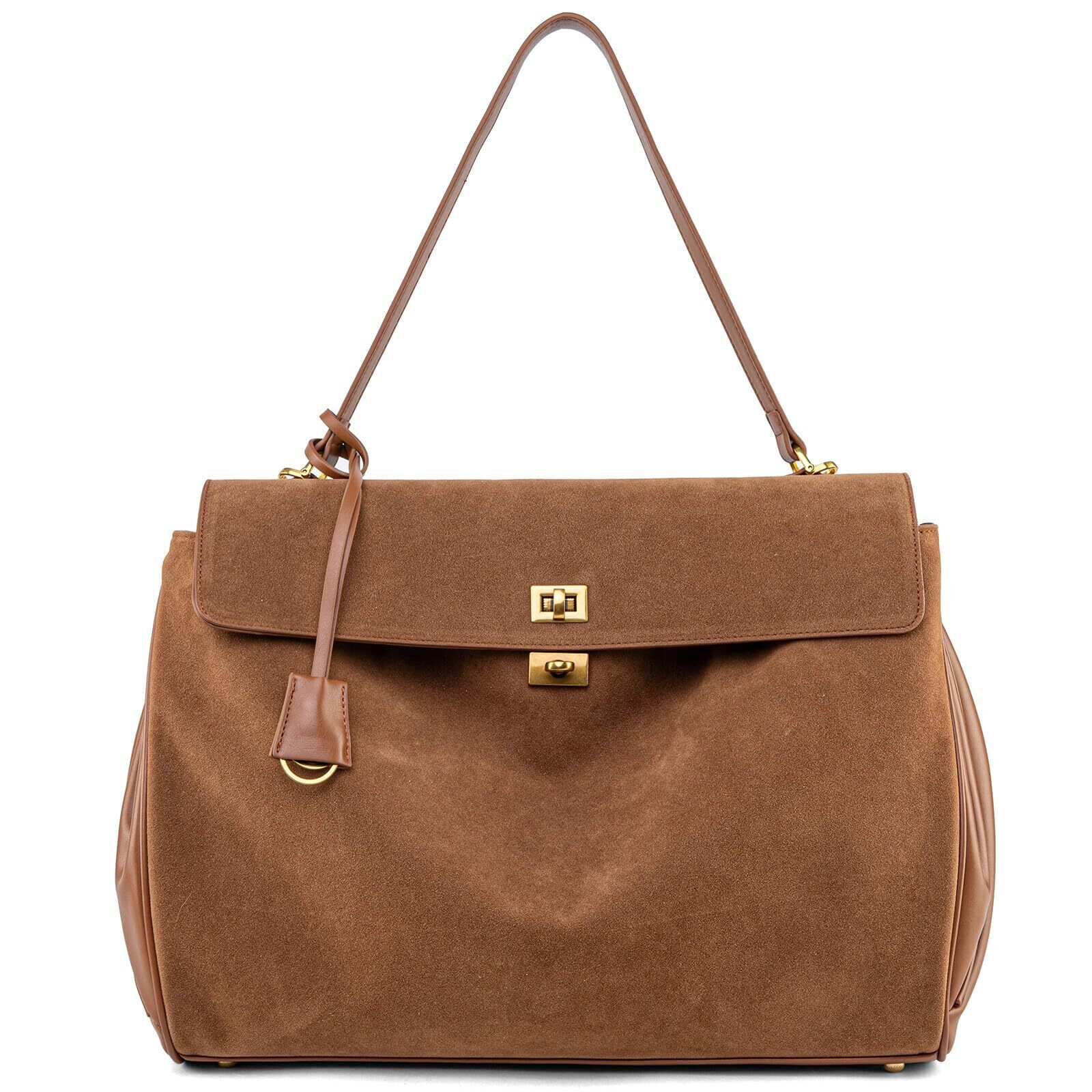 9237 Suede & Leather Tote Bag ,Soft Leather Shoulder Handbags ,Satchel